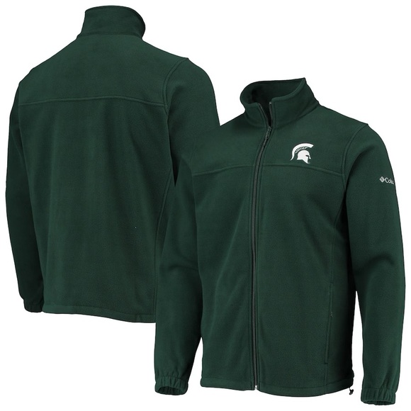 MENS Columbia FLANKER MICHIGAN STATE SPARTAN FULL ZIP FLEECE JACKET  GREEN NWT - Picture 2 of 4